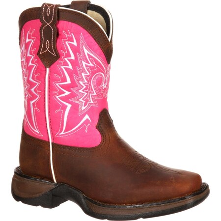 Durango Kids Western Boot, 1.5 M, Leather, 8 in H, Brown/Pink DWBT093
